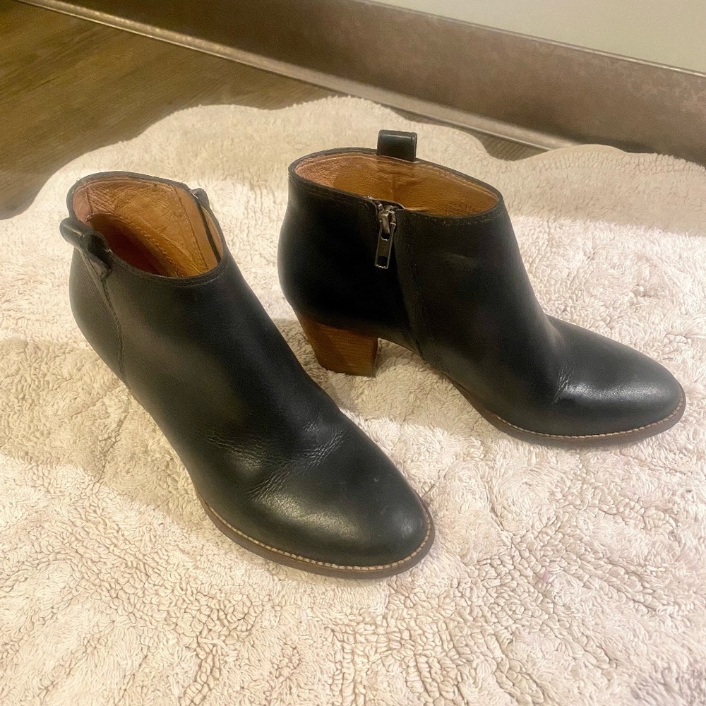 Madewell Billie Ankle Boot Black Leather Stacked Heel Western